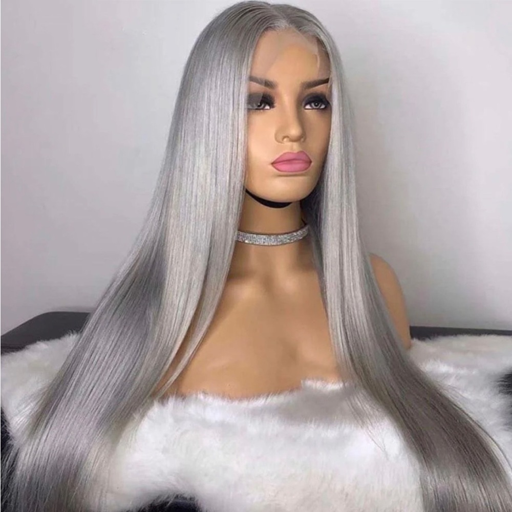 Silver Gray %100 Human Hair Wig Hd Lace